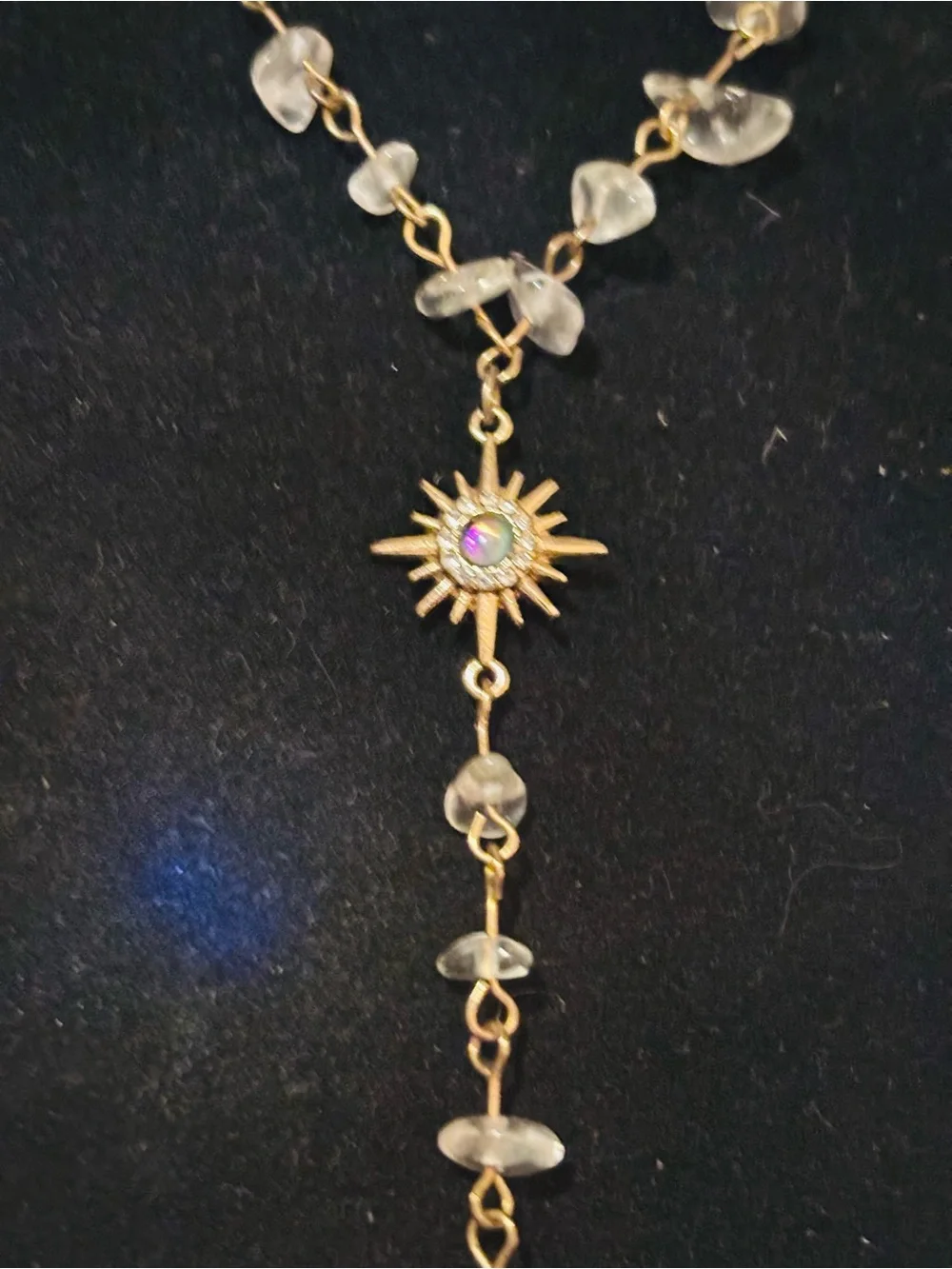 Gold-Tone & Quartz Crystal Lariat Y Style Necklace with Locket Charm ✨